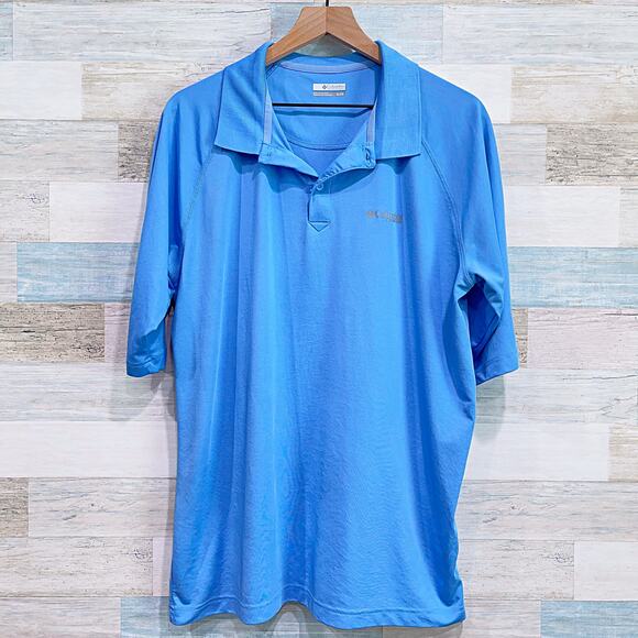 Columbia PFG Golf Tech Polo Shirt Blue Short Sleeve Casual Fishing Mens XL - Picture 1 of 7